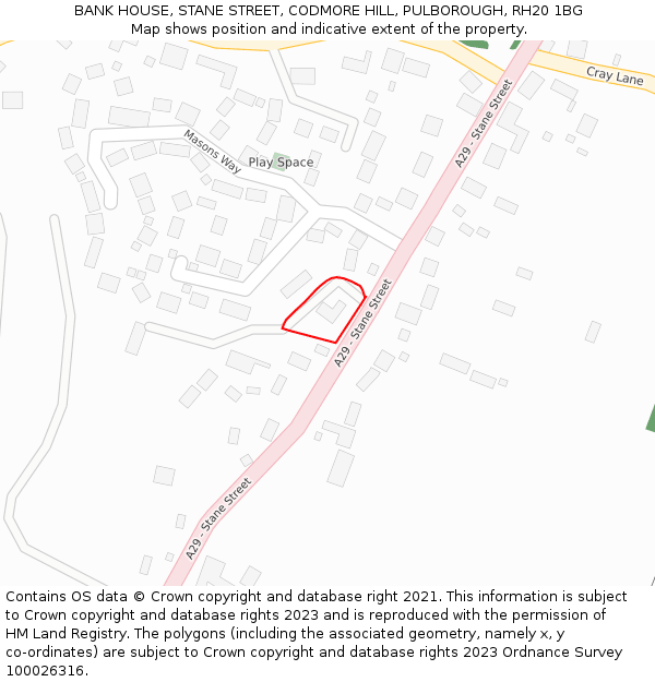 BANK HOUSE, STANE STREET, CODMORE HILL, PULBOROUGH, RH20 1BG: Location map and indicative extent of plot