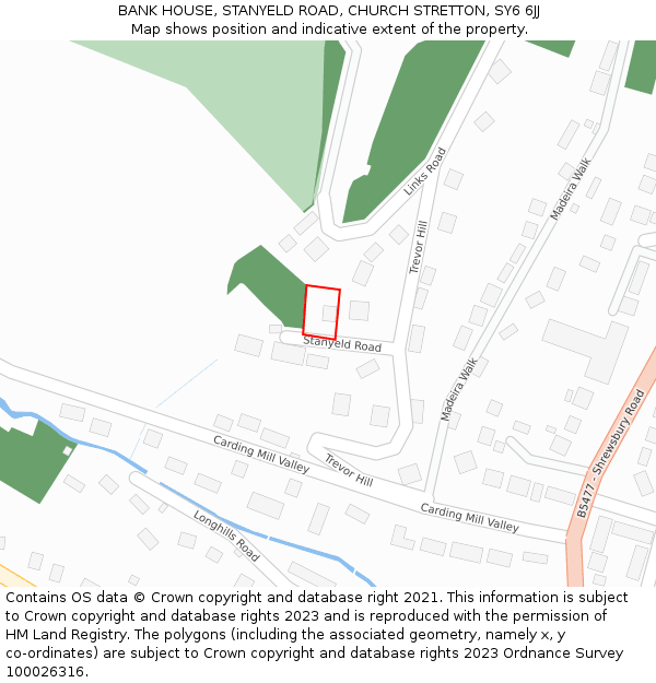 BANK HOUSE, STANYELD ROAD, CHURCH STRETTON, SY6 6JJ: Location map and indicative extent of plot
