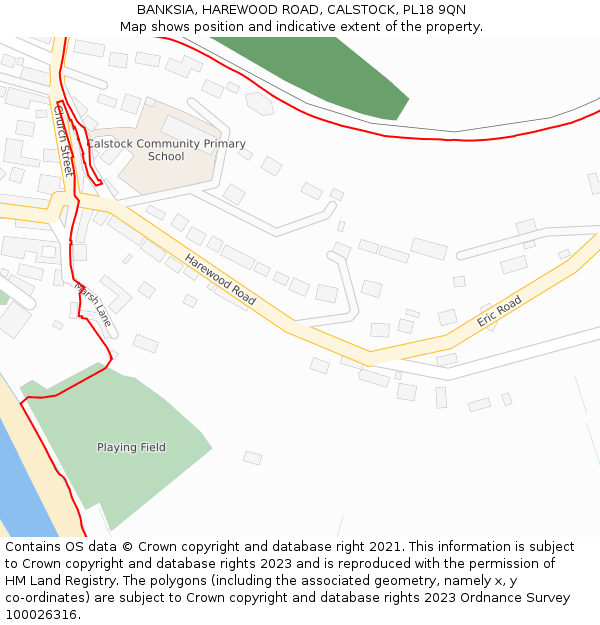 BANKSIA, HAREWOOD ROAD, CALSTOCK, PL18 9QN: Location map and indicative extent of plot