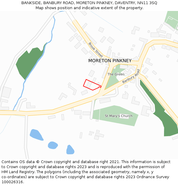 BANKSIDE, BANBURY ROAD, MORETON PINKNEY, DAVENTRY, NN11 3SQ: Location map and indicative extent of plot