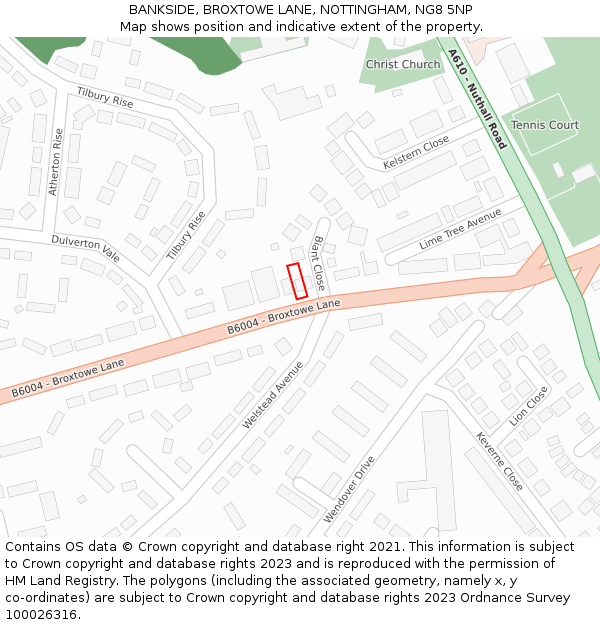 BANKSIDE, BROXTOWE LANE, NOTTINGHAM, NG8 5NP: Location map and indicative extent of plot