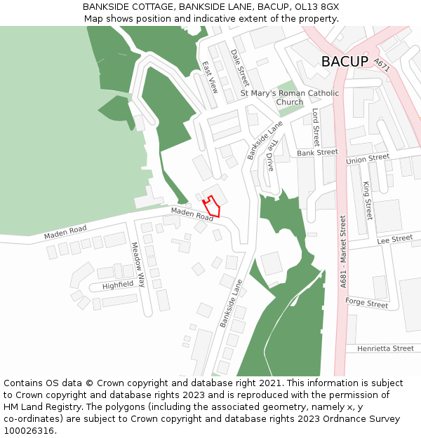 BANKSIDE COTTAGE, BANKSIDE LANE, BACUP, OL13 8GX: Location map and indicative extent of plot