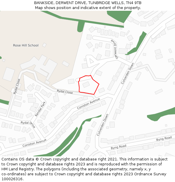 BANKSIDE, DERWENT DRIVE, TUNBRIDGE WELLS, TN4 9TB: Location map and indicative extent of plot