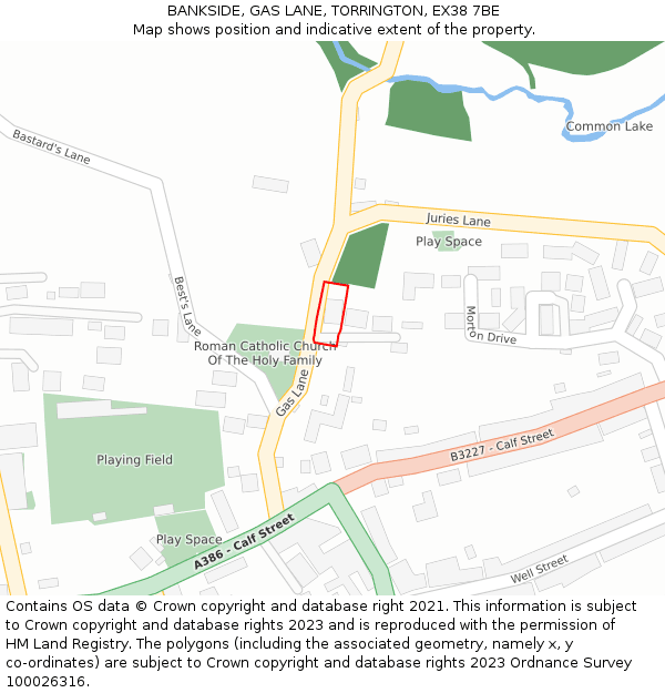 BANKSIDE, GAS LANE, TORRINGTON, EX38 7BE: Location map and indicative extent of plot