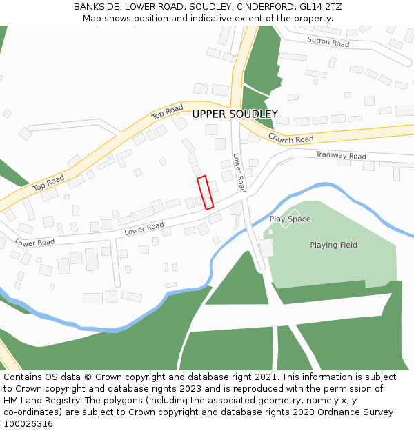 BANKSIDE, LOWER ROAD, SOUDLEY, CINDERFORD, GL14 2TZ: Location map and indicative extent of plot