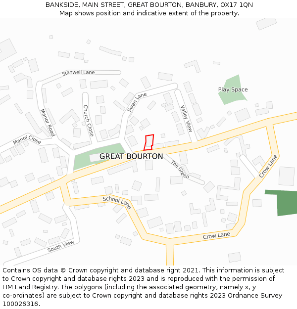 BANKSIDE, MAIN STREET, GREAT BOURTON, BANBURY, OX17 1QN: Location map and indicative extent of plot