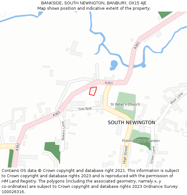 BANKSIDE, SOUTH NEWINGTON, BANBURY, OX15 4JE: Location map and indicative extent of plot