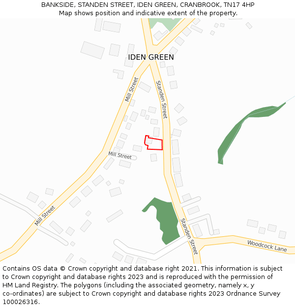 BANKSIDE, STANDEN STREET, IDEN GREEN, CRANBROOK, TN17 4HP: Location map and indicative extent of plot