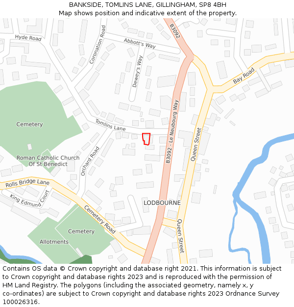 BANKSIDE, TOMLINS LANE, GILLINGHAM, SP8 4BH: Location map and indicative extent of plot