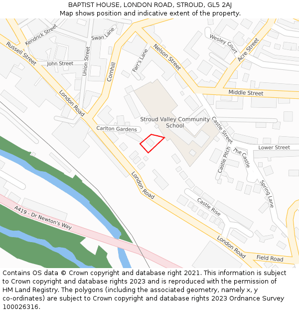 BAPTIST HOUSE, LONDON ROAD, STROUD, GL5 2AJ: Location map and indicative extent of plot