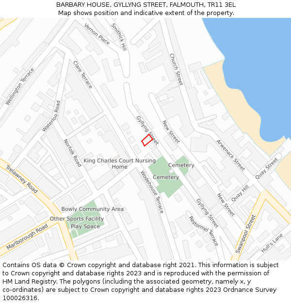 BARBARY HOUSE, GYLLYNG STREET, FALMOUTH, TR11 3EL: Location map and indicative extent of plot