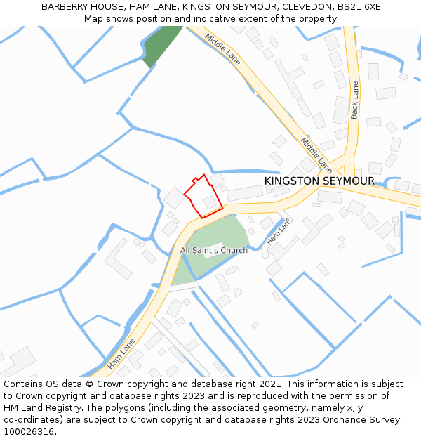 BARBERRY HOUSE, HAM LANE, KINGSTON SEYMOUR, CLEVEDON, BS21 6XE: Location map and indicative extent of plot