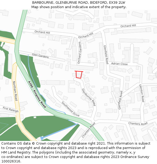 BARBOURNE, GLENBURNIE ROAD, BIDEFORD, EX39 2LW: Location map and indicative extent of plot