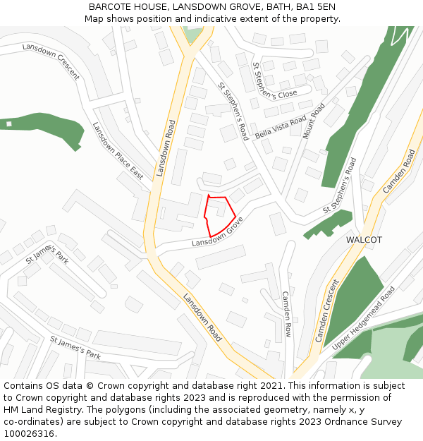 BARCOTE HOUSE, LANSDOWN GROVE, BATH, BA1 5EN: Location map and indicative extent of plot