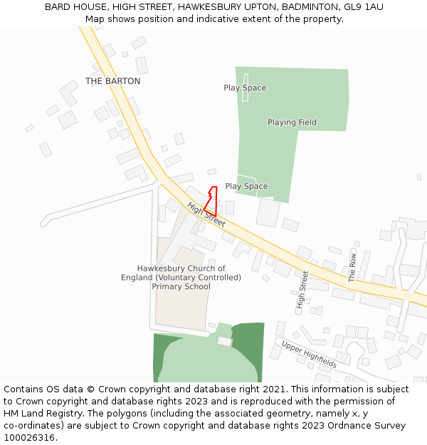 BARD HOUSE, HIGH STREET, HAWKESBURY UPTON, BADMINTON, GL9 1AU: Location map and indicative extent of plot