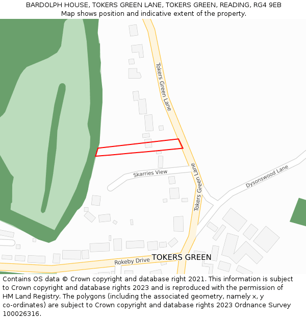 BARDOLPH HOUSE, TOKERS GREEN LANE, TOKERS GREEN, READING, RG4 9EB: Location map and indicative extent of plot