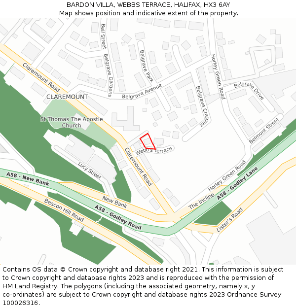 BARDON VILLA, WEBBS TERRACE, HALIFAX, HX3 6AY: Location map and indicative extent of plot