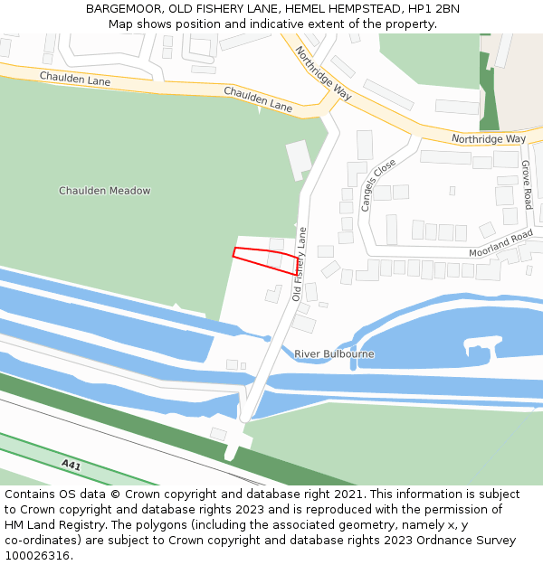 BARGEMOOR, OLD FISHERY LANE, HEMEL HEMPSTEAD, HP1 2BN: Location map and indicative extent of plot