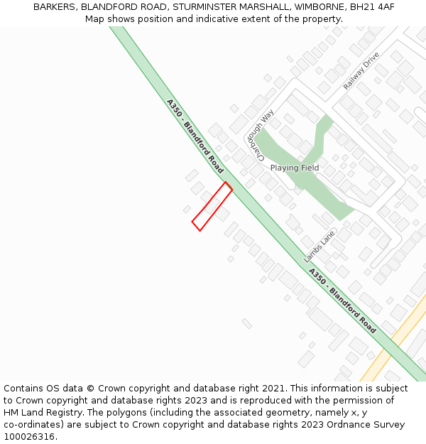 BARKERS, BLANDFORD ROAD, STURMINSTER MARSHALL, WIMBORNE, BH21 4AF: Location map and indicative extent of plot