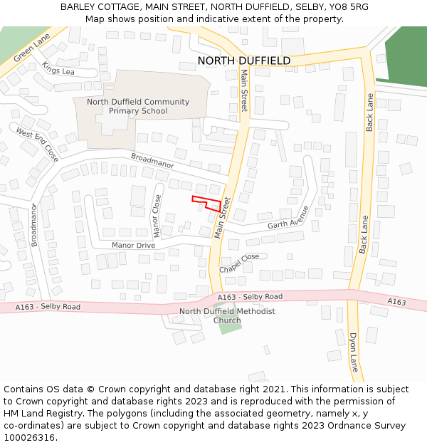 BARLEY COTTAGE, MAIN STREET, NORTH DUFFIELD, SELBY, YO8 5RG: Location map and indicative extent of plot