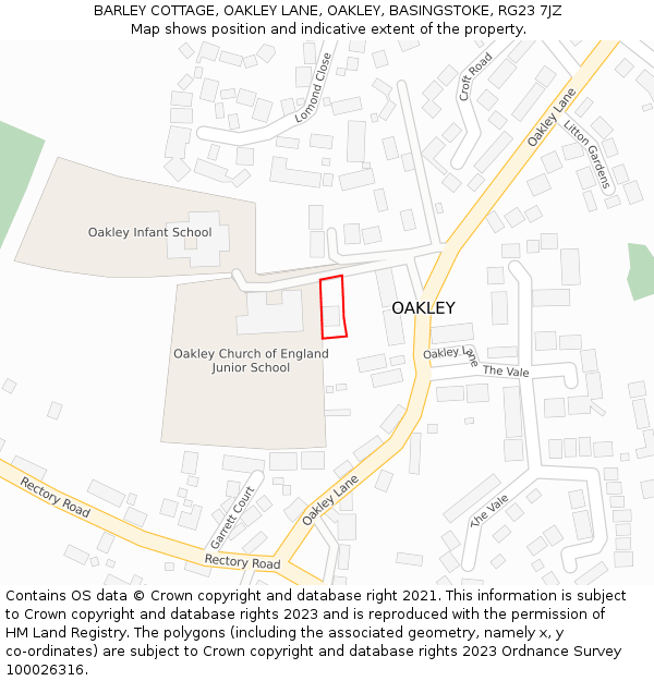 BARLEY COTTAGE, OAKLEY LANE, OAKLEY, BASINGSTOKE, RG23 7JZ: Location map and indicative extent of plot