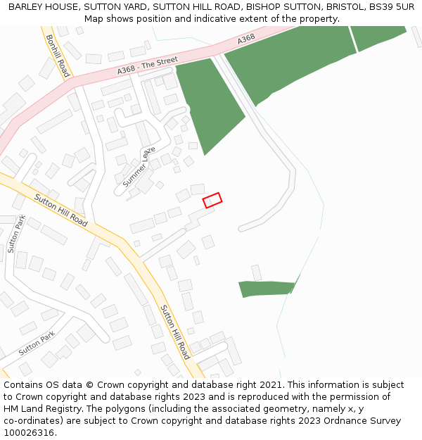 BARLEY HOUSE, SUTTON YARD, SUTTON HILL ROAD, BISHOP SUTTON, BRISTOL, BS39 5UR: Location map and indicative extent of plot