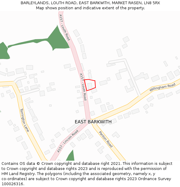 BARLEYLANDS, LOUTH ROAD, EAST BARKWITH, MARKET RASEN, LN8 5RX: Location map and indicative extent of plot
