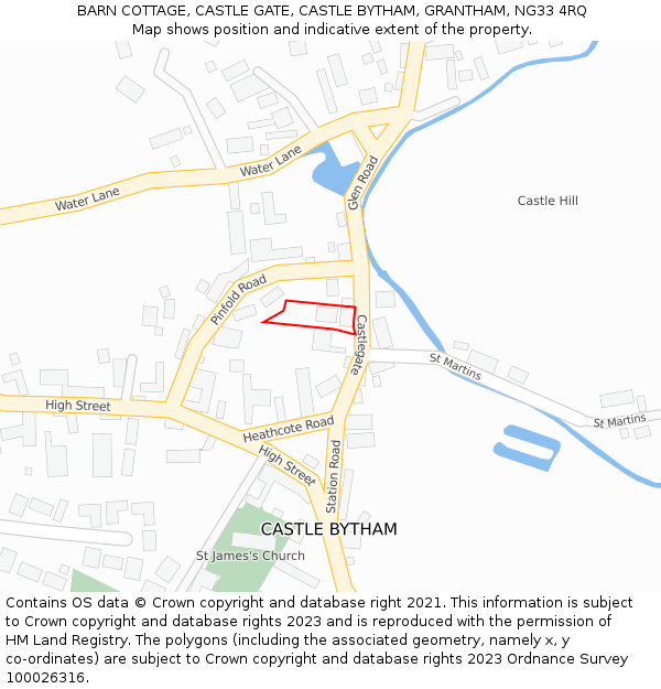 BARN COTTAGE, CASTLE GATE, CASTLE BYTHAM, GRANTHAM, NG33 4RQ: Location map and indicative extent of plot