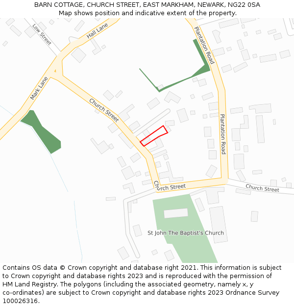 BARN COTTAGE, CHURCH STREET, EAST MARKHAM, NEWARK, NG22 0SA: Location map and indicative extent of plot