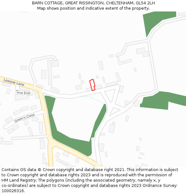 BARN COTTAGE, GREAT RISSINGTON, CHELTENHAM, GL54 2LH: Location map and indicative extent of plot