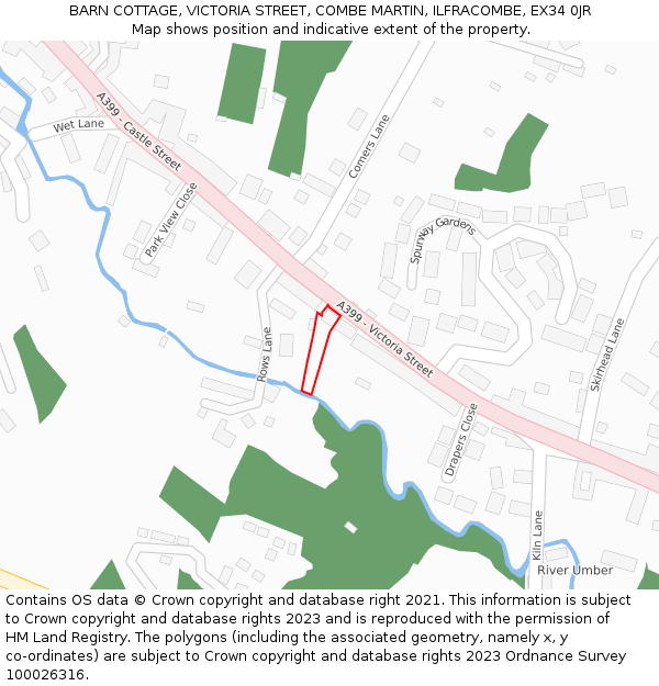 BARN COTTAGE, VICTORIA STREET, COMBE MARTIN, ILFRACOMBE, EX34 0JR: Location map and indicative extent of plot