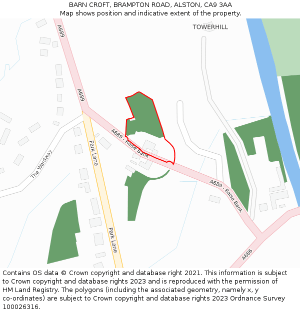 BARN CROFT, BRAMPTON ROAD, ALSTON, CA9 3AA: Location map and indicative extent of plot