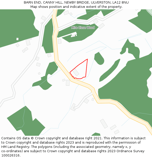 BARN END, CANNY HILL, NEWBY BRIDGE, ULVERSTON, LA12 8NU: Location map and indicative extent of plot