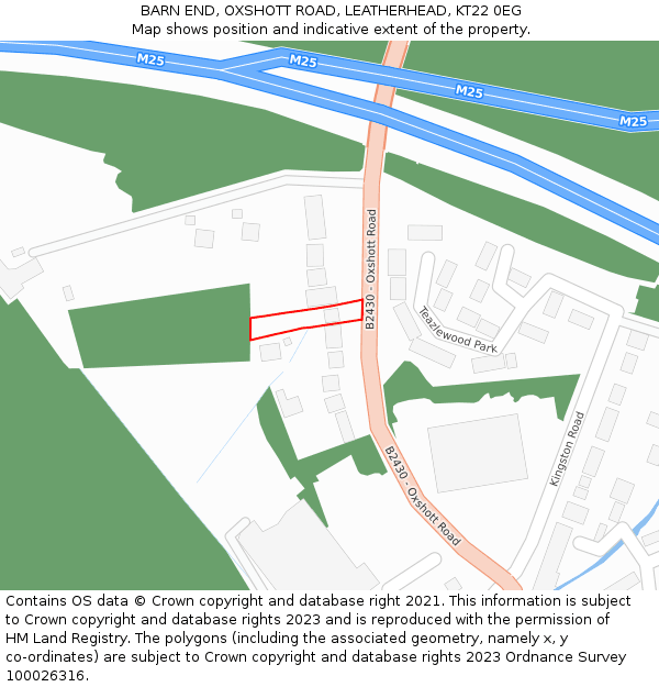 BARN END, OXSHOTT ROAD, LEATHERHEAD, KT22 0EG: Location map and indicative extent of plot