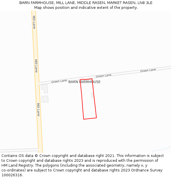 BARN FARMHOUSE, MILL LANE, MIDDLE RASEN, MARKET RASEN, LN8 3LE: Location map and indicative extent of plot