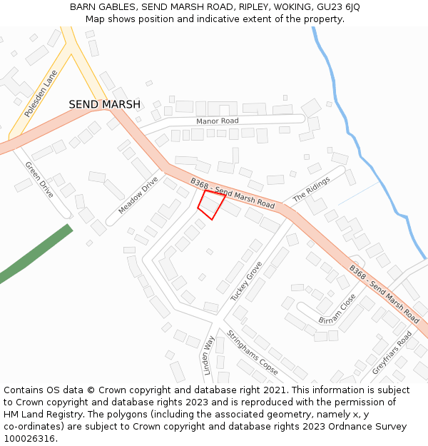 BARN GABLES, SEND MARSH ROAD, RIPLEY, WOKING, GU23 6JQ: Location map and indicative extent of plot