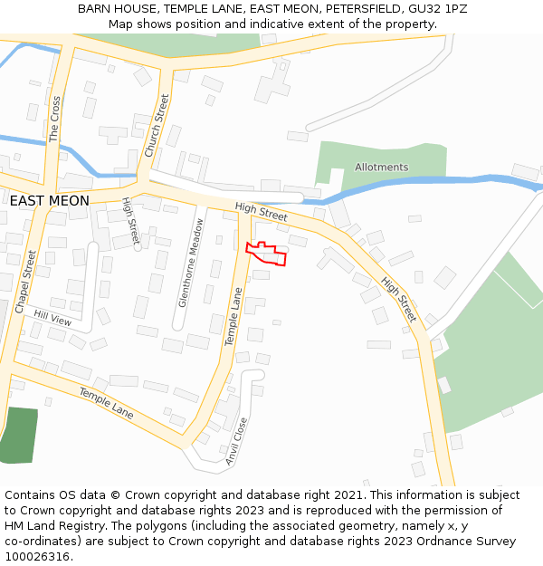 BARN HOUSE, TEMPLE LANE, EAST MEON, PETERSFIELD, GU32 1PZ: Location map and indicative extent of plot