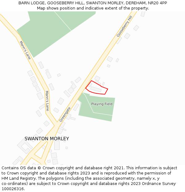 BARN LODGE, GOOSEBERRY HILL, SWANTON MORLEY, DEREHAM, NR20 4PP: Location map and indicative extent of plot