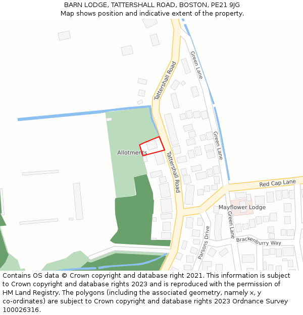BARN LODGE, TATTERSHALL ROAD, BOSTON, PE21 9JG: Location map and indicative extent of plot