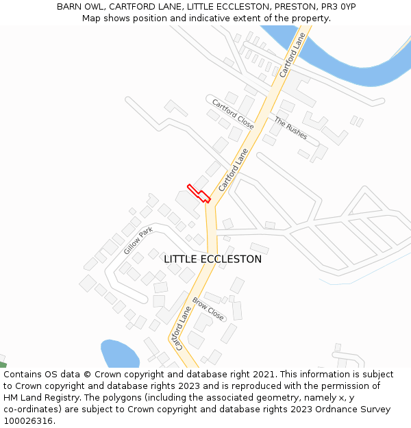 BARN OWL, CARTFORD LANE, LITTLE ECCLESTON, PRESTON, PR3 0YP: Location map and indicative extent of plot