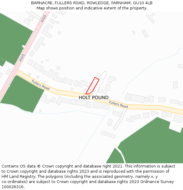 BARNACRE, FULLERS ROAD, ROWLEDGE, FARNHAM, GU10 4LB: Location map and indicative extent of plot