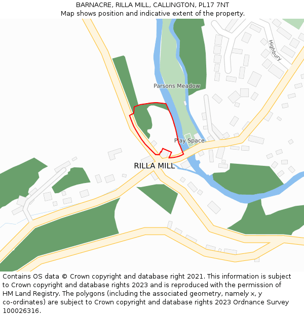 BARNACRE, RILLA MILL, CALLINGTON, PL17 7NT: Location map and indicative extent of plot