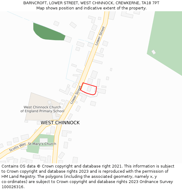 BARNCROFT, LOWER STREET, WEST CHINNOCK, CREWKERNE, TA18 7PT: Location map and indicative extent of plot