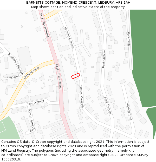 BARNETTS COTTAGE, HOMEND CRESCENT, LEDBURY, HR8 1AH: Location map and indicative extent of plot