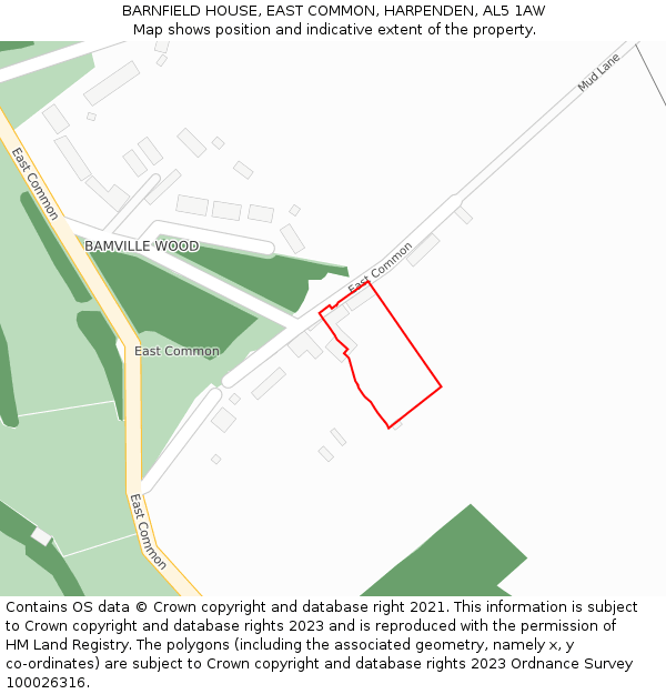 BARNFIELD HOUSE, EAST COMMON, HARPENDEN, AL5 1AW: Location map and indicative extent of plot