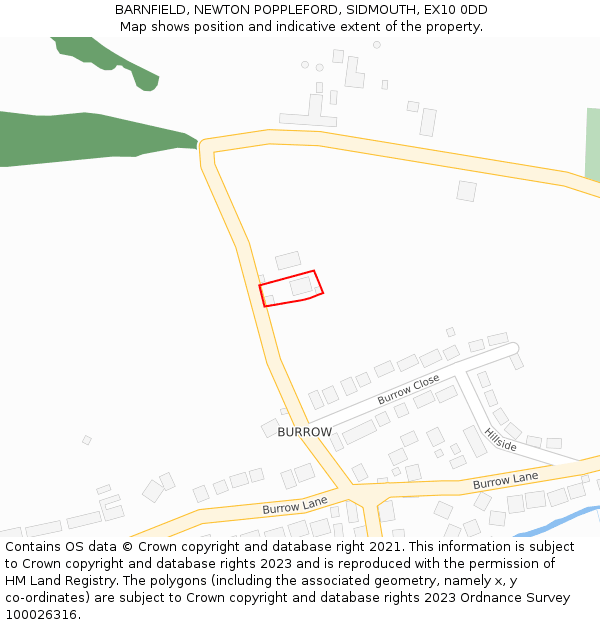 BARNFIELD, NEWTON POPPLEFORD, SIDMOUTH, EX10 0DD: Location map and indicative extent of plot