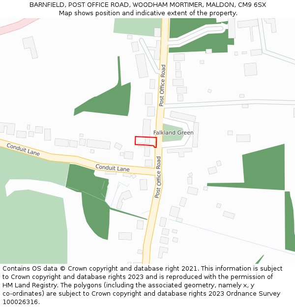 BARNFIELD, POST OFFICE ROAD, WOODHAM MORTIMER, MALDON, CM9 6SX: Location map and indicative extent of plot