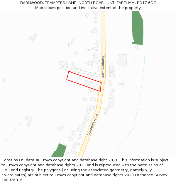 BARNWOOD, TRAMPERS LANE, NORTH BOARHUNT, FAREHAM, PO17 6DG: Location map and indicative extent of plot