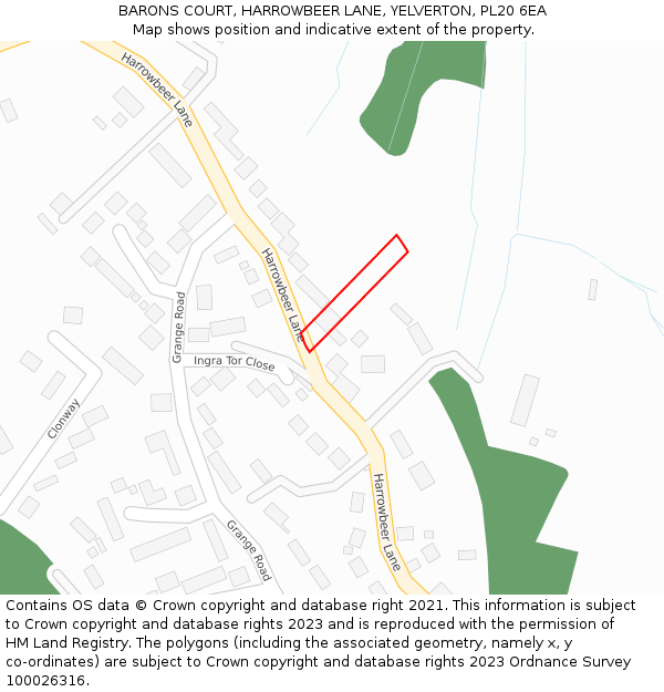 BARONS COURT, HARROWBEER LANE, YELVERTON, PL20 6EA: Location map and indicative extent of plot