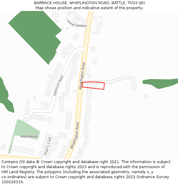 BARRACK HOUSE, WHATLINGTON ROAD, BATTLE, TN33 0JN: Location map and indicative extent of plot